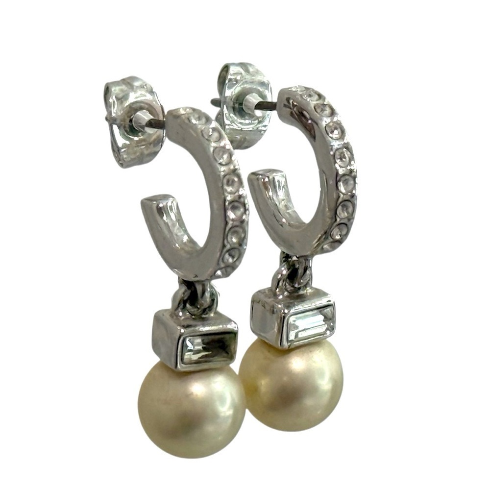 Semi-Hoop Silver Earrings with Swarovski Crystals and Dangly Pearls